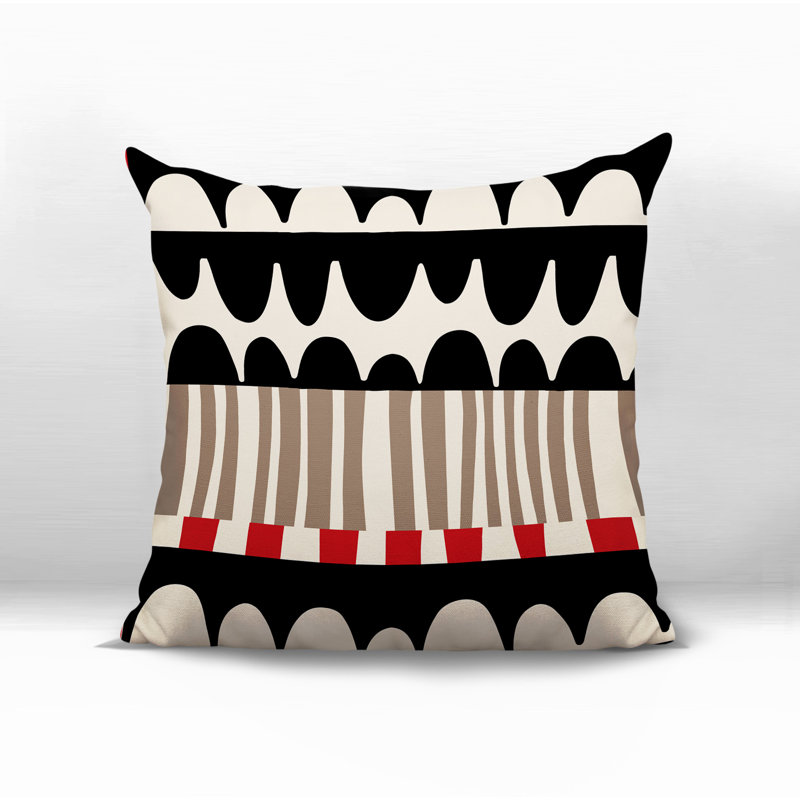 Coussin carré intérieur / extérieur Rami, Rouge / noir / blanc cassé abstrait, H 17 po x l 17 po