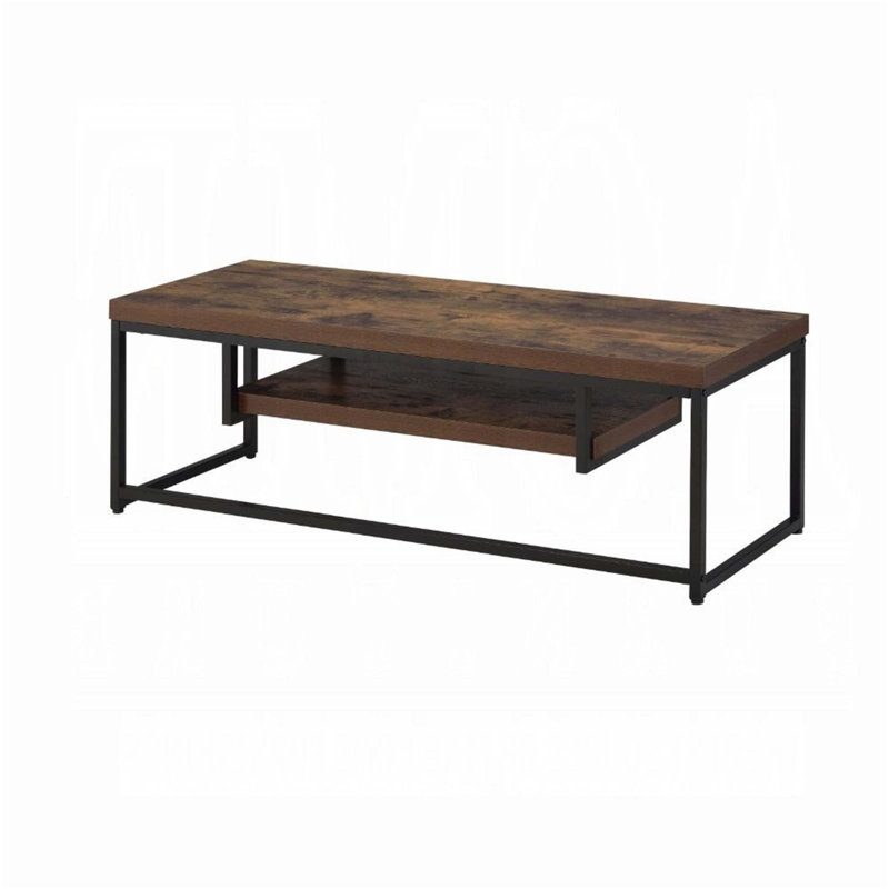 Meuble télé avec 1 tablette, Chêne foncé / noir, H 16 po x l 47 po x P 16 po