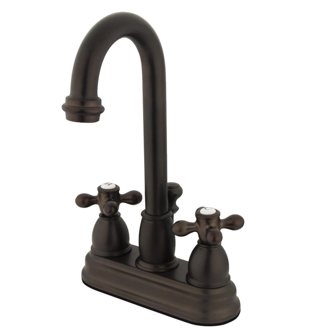 Kingston Brass Restoration Two-Handle 3-Hole Deck Mount 4" Centerset Bathroom Faucet with Plastic Pop-Up Kingston Brass 