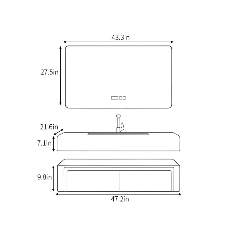 Armoire de salle de bain simple et moderne, H 16,9 po x l 47,2 po x P 21,6 po