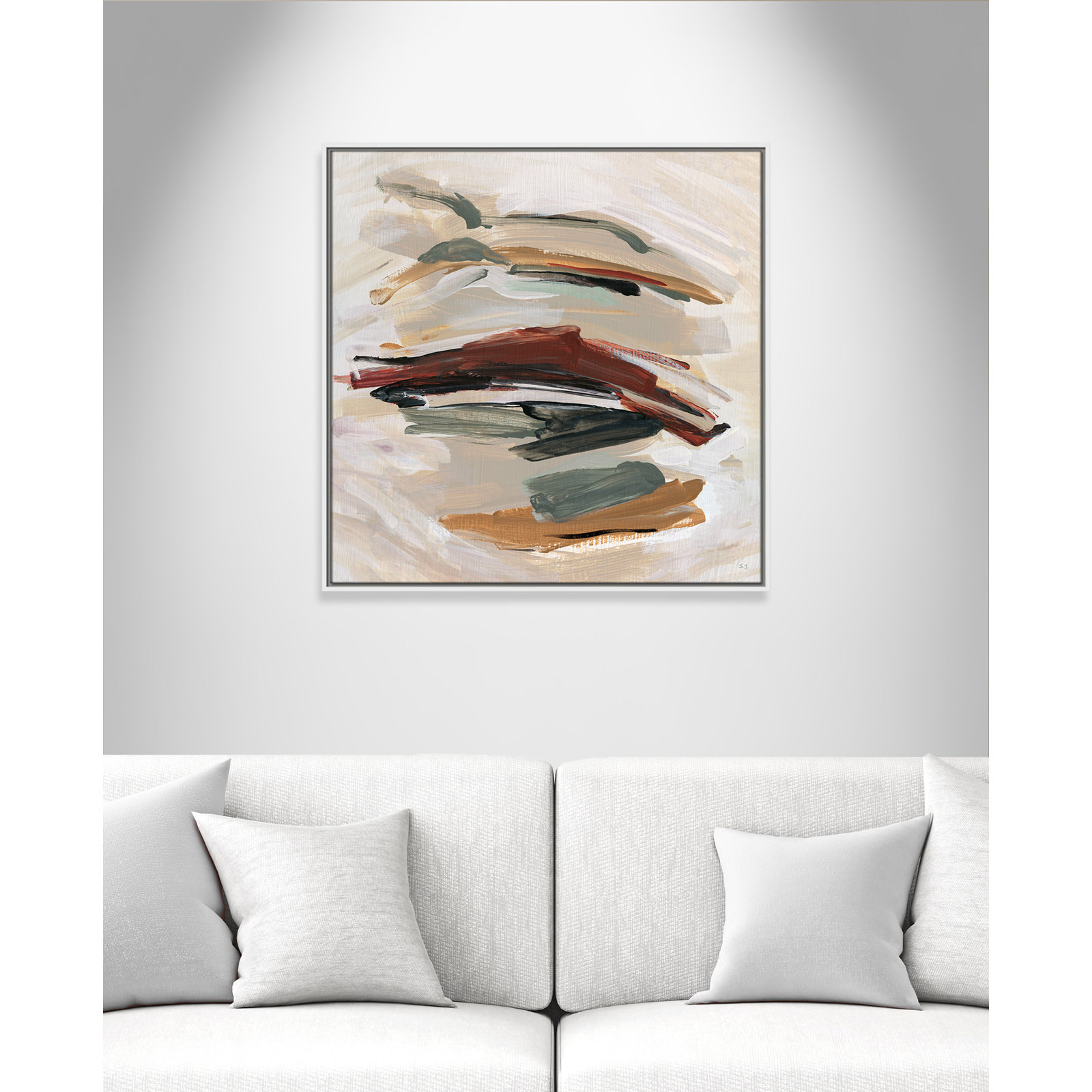 Spring Shadows by Susan Jill - Floater Frame Painting on Canvas, 31.5" H x 31.5" W , White 