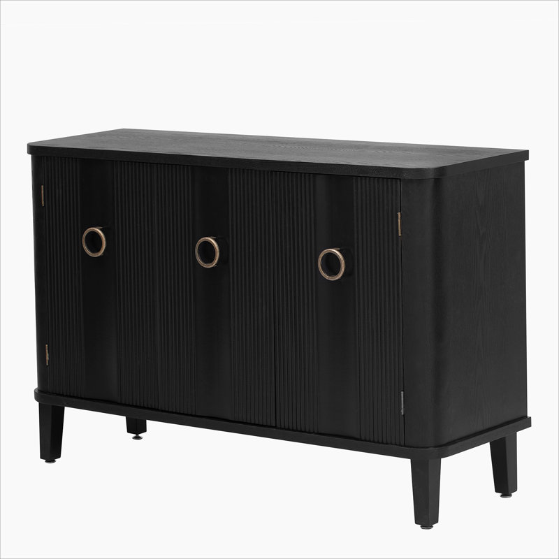 Simple and Atmospheric Solid Wood Veneer Fraxinus Mandschuric Cabinet, Black
