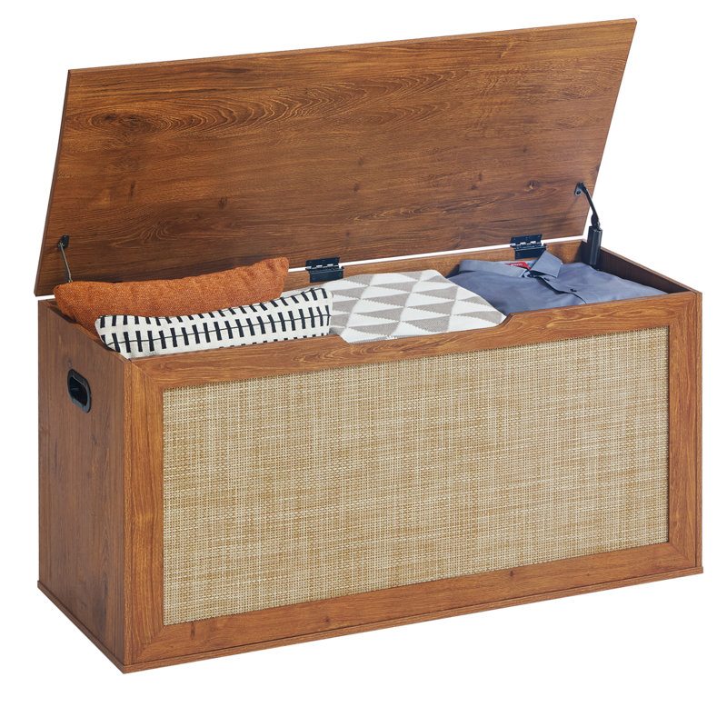 Coffre de rangement en rotin, banc de rangement en bois de 40 po avec charnière de sécurité, commode à couverture, banc d'entrée, support pour 80 lb, coffre de rangement pour le salon, la chambre à coucher