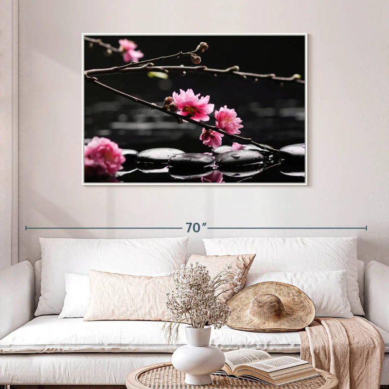 Cerisier en fleurs, Cadre flottant blanc, 46 po x 31 po