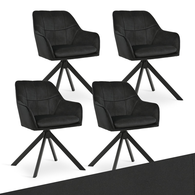 51cm H Upholstered Arm Dining Chair For Kitchen Dining Living Room, Black Velvet