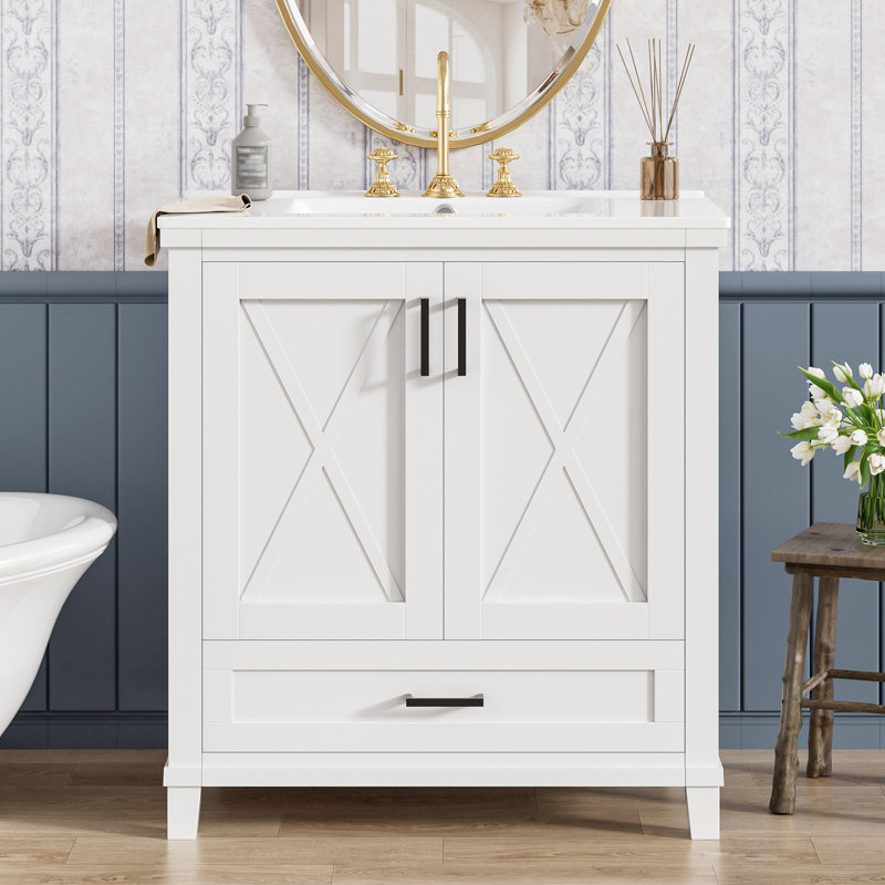 Meuble-lavabo de salle de bain avec lavabo simple, Blanc