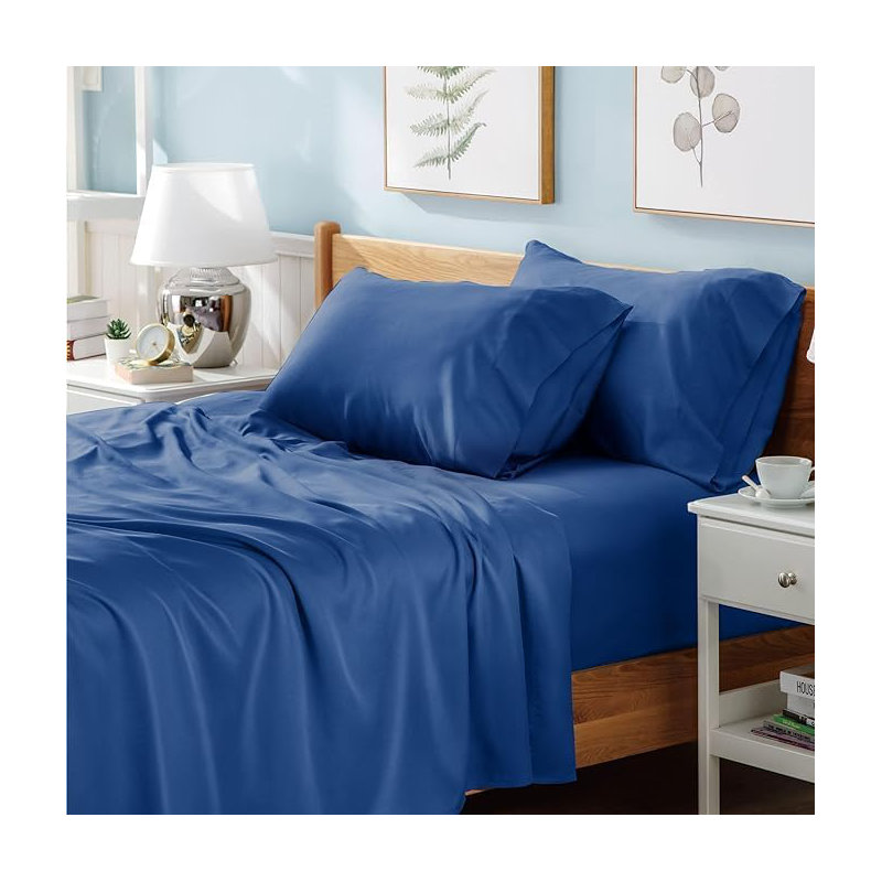 Ranarda Cotton Blend Percale Flat Sheet, Super King (6'), Mid Blue