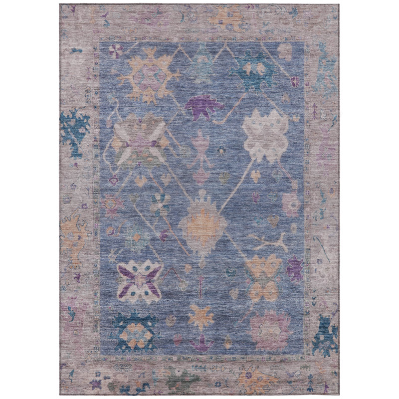 Machine Washable Indoor/Outdoor Xhevrie Blue Rug, Rectangle 5' x 7'6"