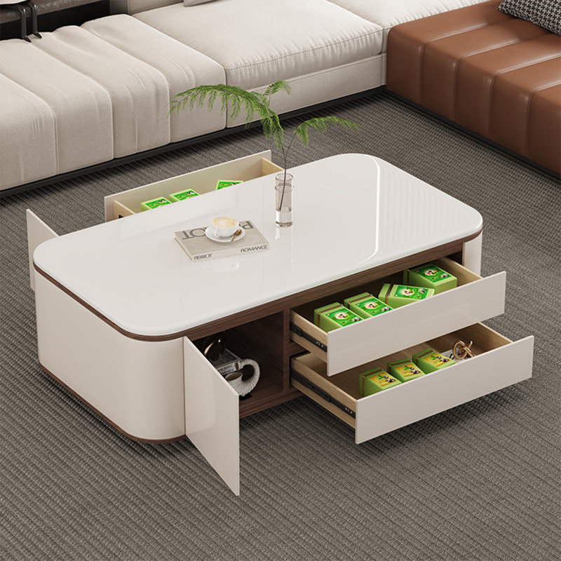 Table basse en pierre micro-cristalline avec rangement, H 16,9 po x L 47,2 po x l 23,6 po