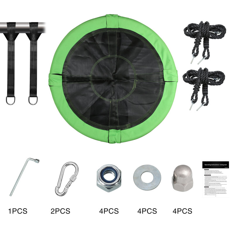 40inch Metal/Fabric Web/Saucer Swing with Chains and Hooks, Green