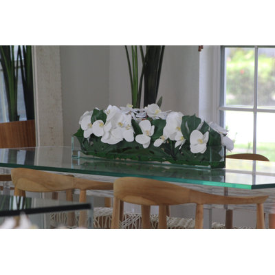 Boîte à fleurs 36 "avec plaque en verre Casa Moderna et orchidées phalaenopsis