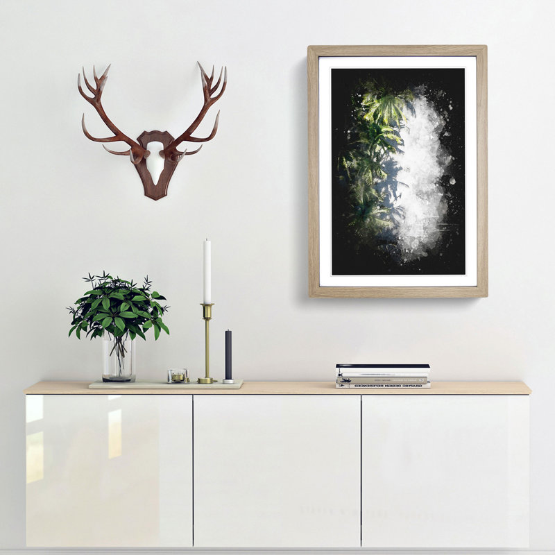 Palm Trees the Beach - Picture Frame Graphic Art Print, 87cm H x 62cm W x 2cm D, Oak Framed