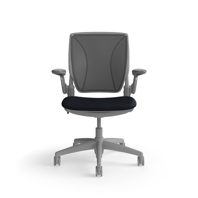 World LM, Ergonomic Task Chair with Poppy Seed Backrest, and  Autumn Upholstered Seat, Gray, Blue Fabric, Dark Gray Mesh