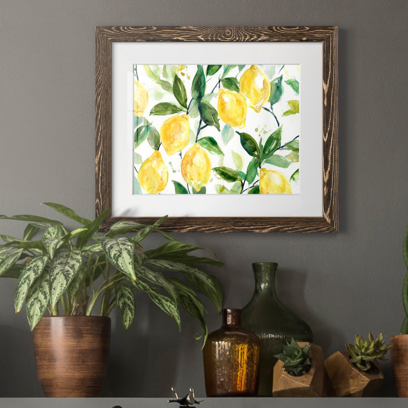 Lemony Branches par J Paul - reproduction d'art sur papier encadrée, Papier, cadre noyer, H 24 po x l 18 po x P 1,5 po