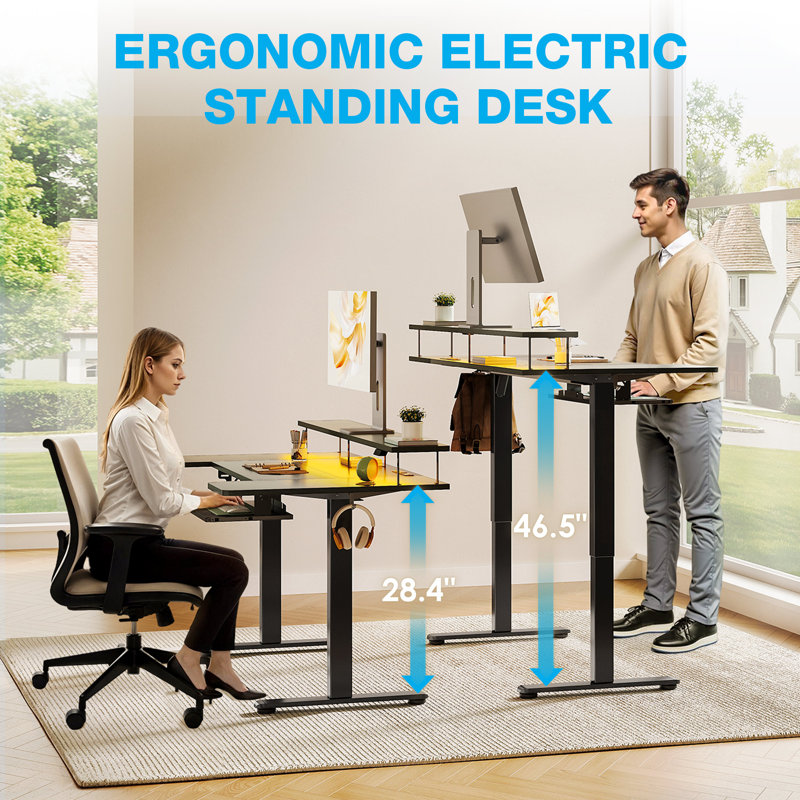 Bureau debout en forme de U Joyful Electric avec lumières DEL, Noir
