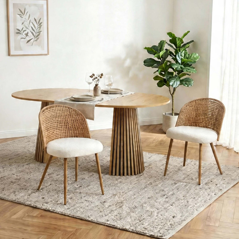 Ensemble de salle à manger 3 pièces de style bohémien, tablette de salle à manger en bois massif et 2 chaises en osier