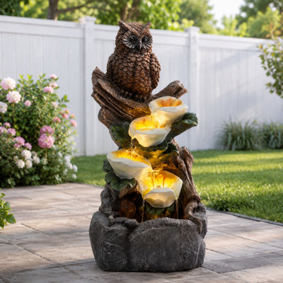 28.3" Tall Outdoor Water Fountain with LED Lights