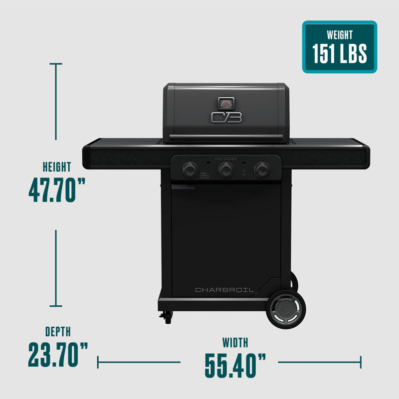 Charbroil Pro Series 3-Burner Infrared Propane Gas Grill, Matte Black