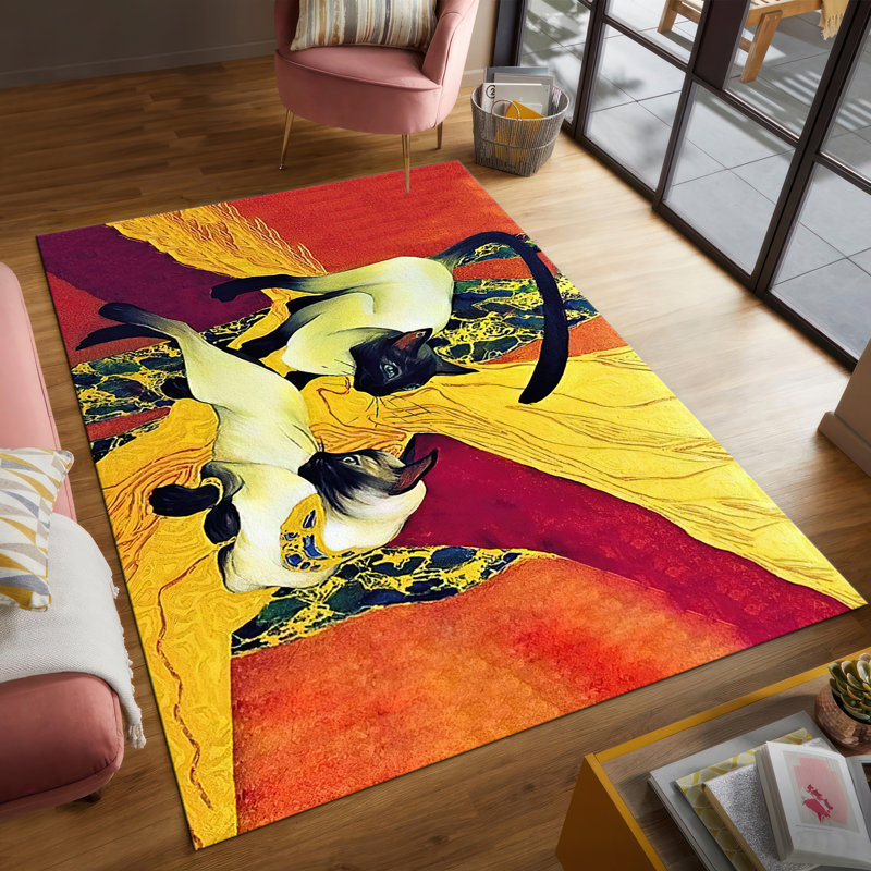 Stylish Abstract Non Woven Thin Type Printed Rug with Dynamic Geometric Design Ideal for Enhancing Your Living Room or Bedroom Decor