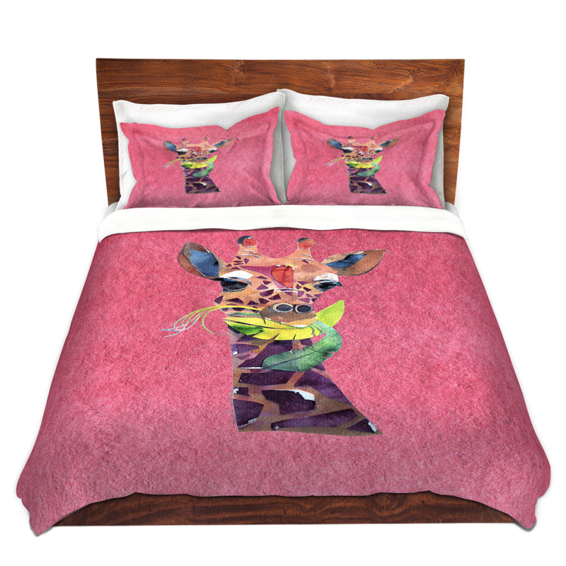 Ensemble de housse de couette giraffe light, 1 housse simple + 1 taie standard, Pêche / vert