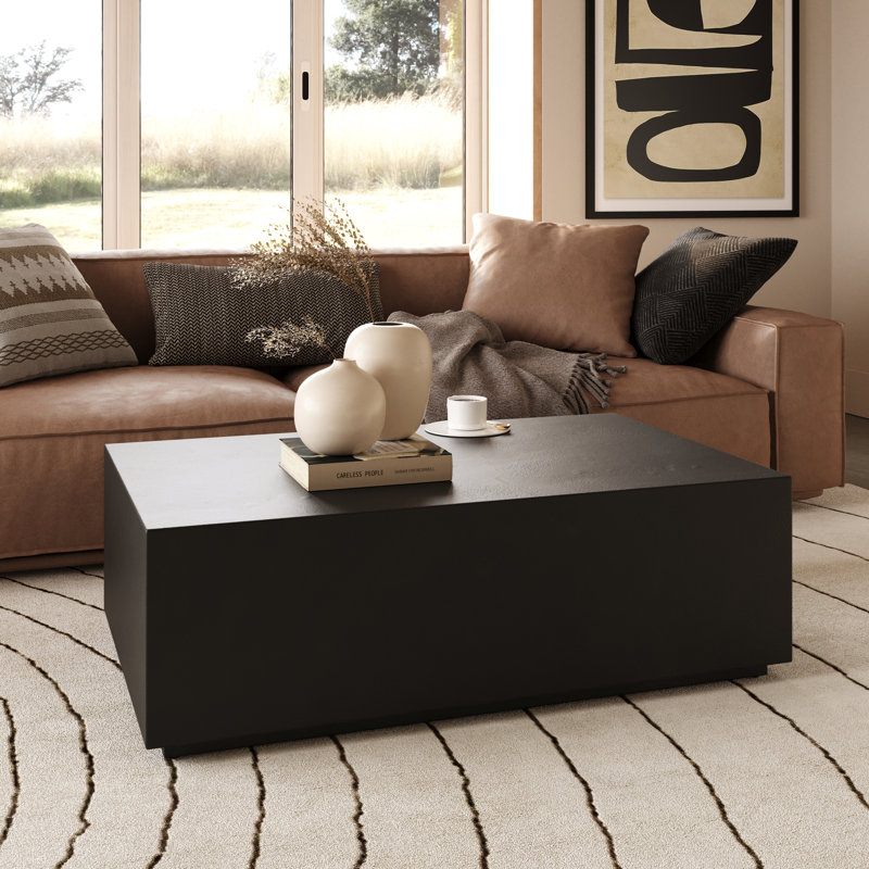 Polly 51" Concrete Coffee Table, Black