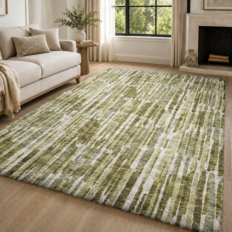 Tapis à poils longs lavable à la machine de qualité supérieure ADS739, Olive, 5' x 7'6"
