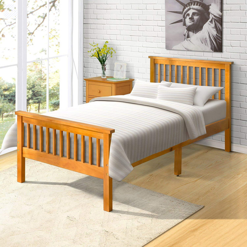 Wood Platform Bed Twin Bed with Headboard and Footboard, Oak
