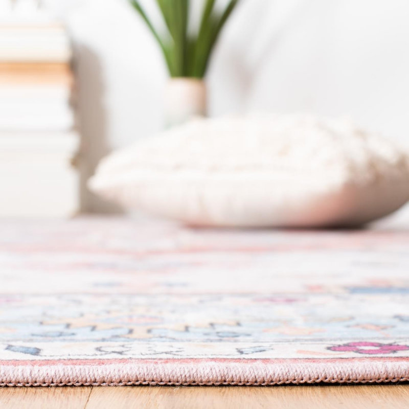 Tucson Machine Washable Non-Slip Area Rug In Blue & Red, Rectangle 76 x 122cm
