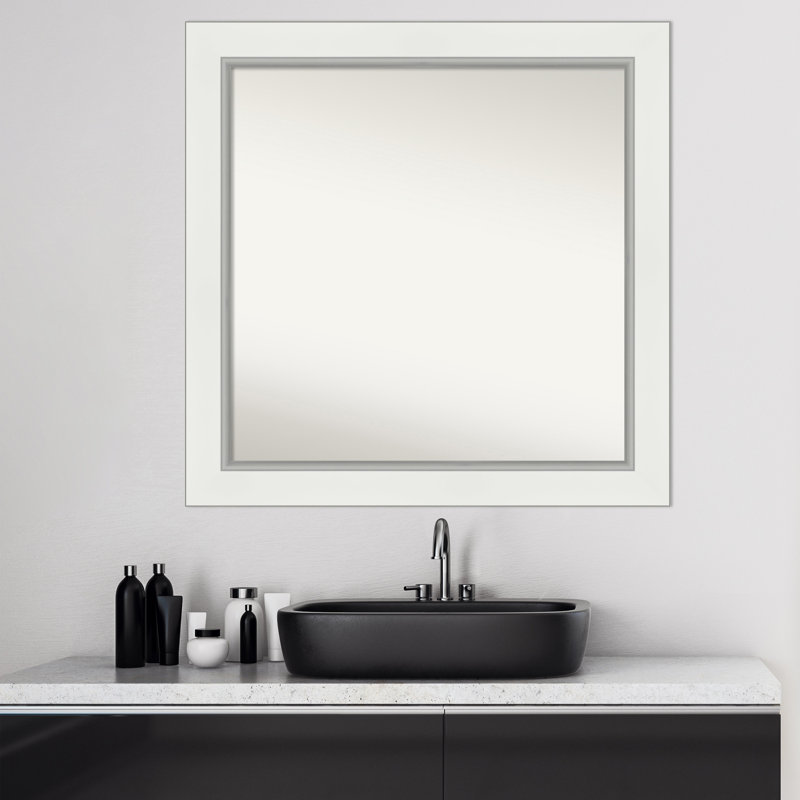 Eva White Silver Bathroom Vanity Non-Beveled Wall Mirror, 31.5" x 31.5"