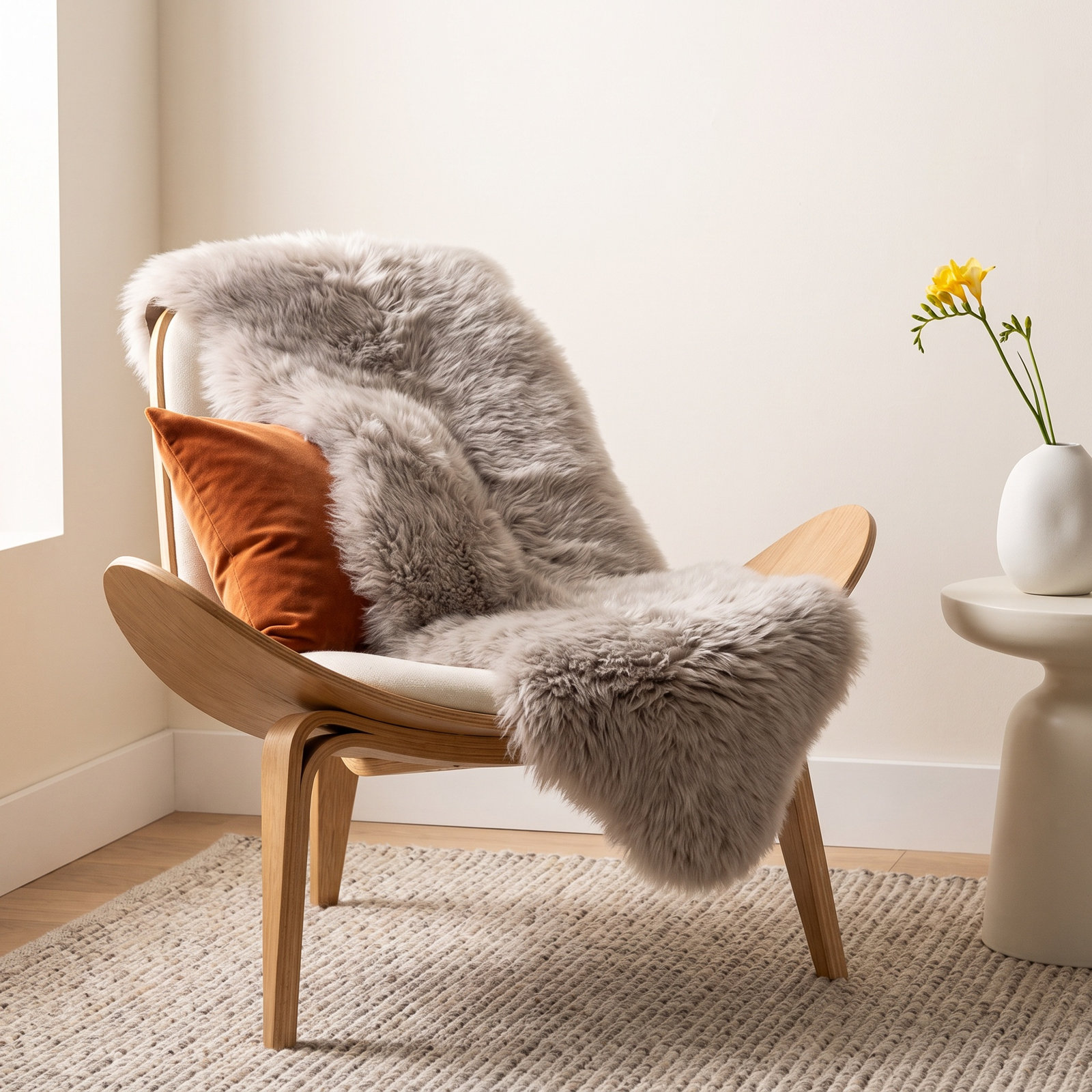 Stacey Shearling Throw Blanket, Beige Ombre