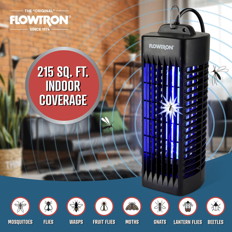 Flowtron Indoor Bug Zapper 1000V UV Light Mosquito & Fly Trap Plug-In for Home 215 Sq Ft - Black, Black