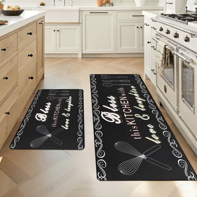 Tapis de cuisine antidérapant et antidérapant (ensemble de 2), Noir, Tapis de couloir 17 po x 28 po + 17 po x 48 po