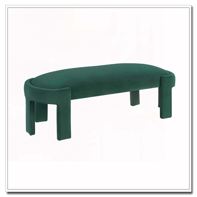 Velvet Fabric  Upholstered Bench, Green