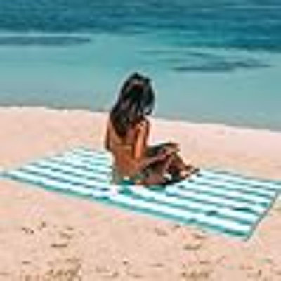 Cotton Oversized Beach Towel - Large 70 X 35 Inch Pool Towel, Striped Quick Dry Swimming Cabana Towel