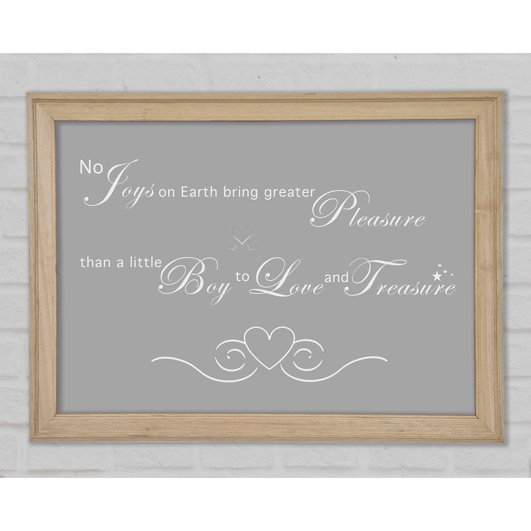 Boys Room Quote No Joys On Earth Bring Pleasure Grau Weiß Gerahmter Druck