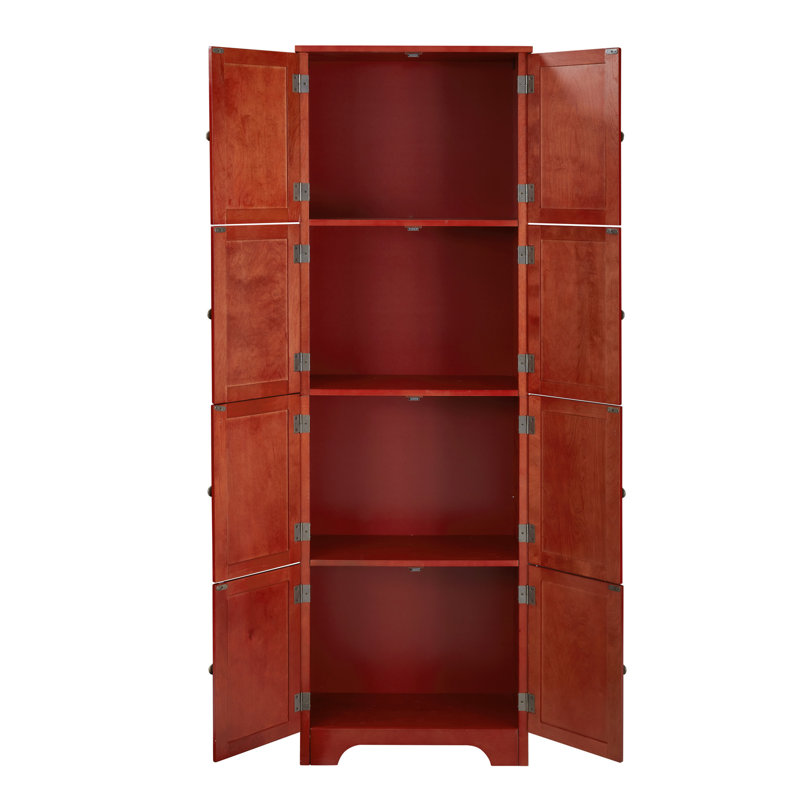 72.4" Freestanding Storage Cabinet, 8 Doors, 4 Shelves. Cherry. For Home. , With Hinge And Classic Look Cabinet Doors Cherry, For Various Rooms. Smooth, Vintage Handle &