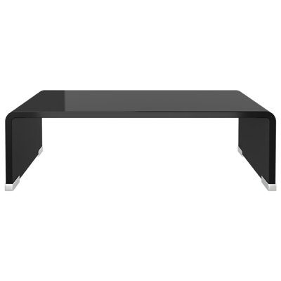 Meuble télé 39 po, verre trempé noir, finition ultrabrillante, forme de C