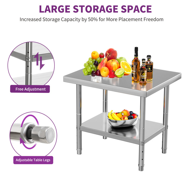 Edrosie Inc Stainless Steel 30'' L x 24'' W x 33.8'' H Adjustable Work Table
