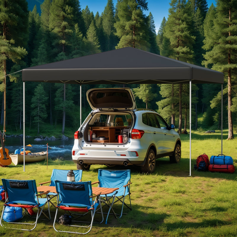 12 ft x 12 ft Pop Up Canopy Tent with Wheeled Bag, Adjustable Height, 4 Sandbags, Easy 1-Person Setup, Portable Gazebo, Black