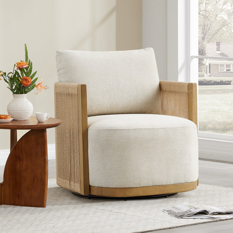 Boho Upholstered Swivel Armchair, Linen