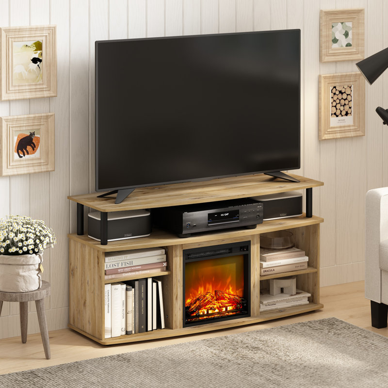 Meuble télé avec foyer électrique Beitske, Chêne Flagstaff
