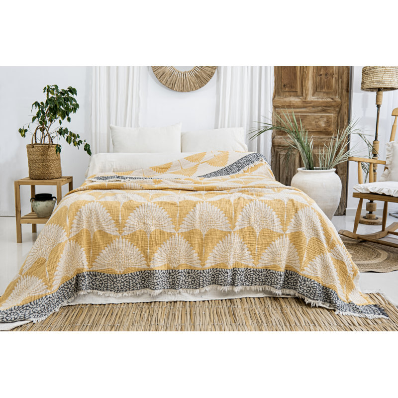 Crane Muslin Bed Blanket, Yellow