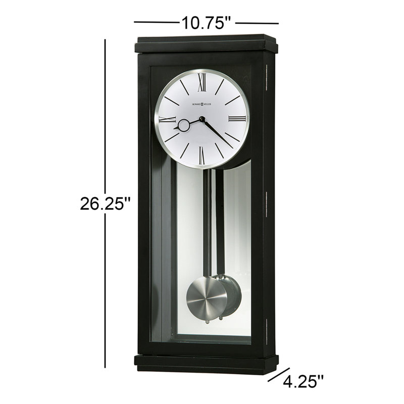 Alvarez Modern & Contemporary Wall Clock, Hardwood Case with Triple-Chime Harmonic Movement, Nickel Pendulum and Mirrored Back