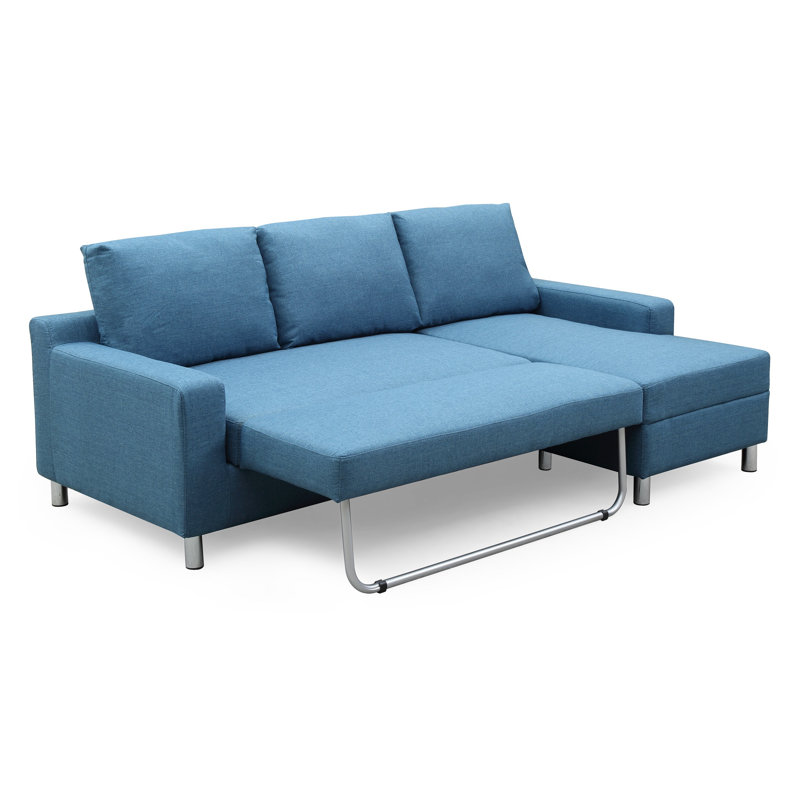 Falgoust Upholstered L-Shaped Sectional, Blue Linen Blend, Right Hand Facing