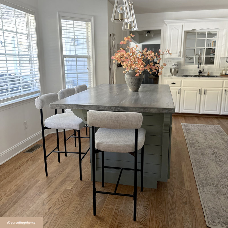 Feather Gray Upholstered Bar Stool with Metal Legs, Counter Stool (26" Seat Height), Gray/Linen, 1