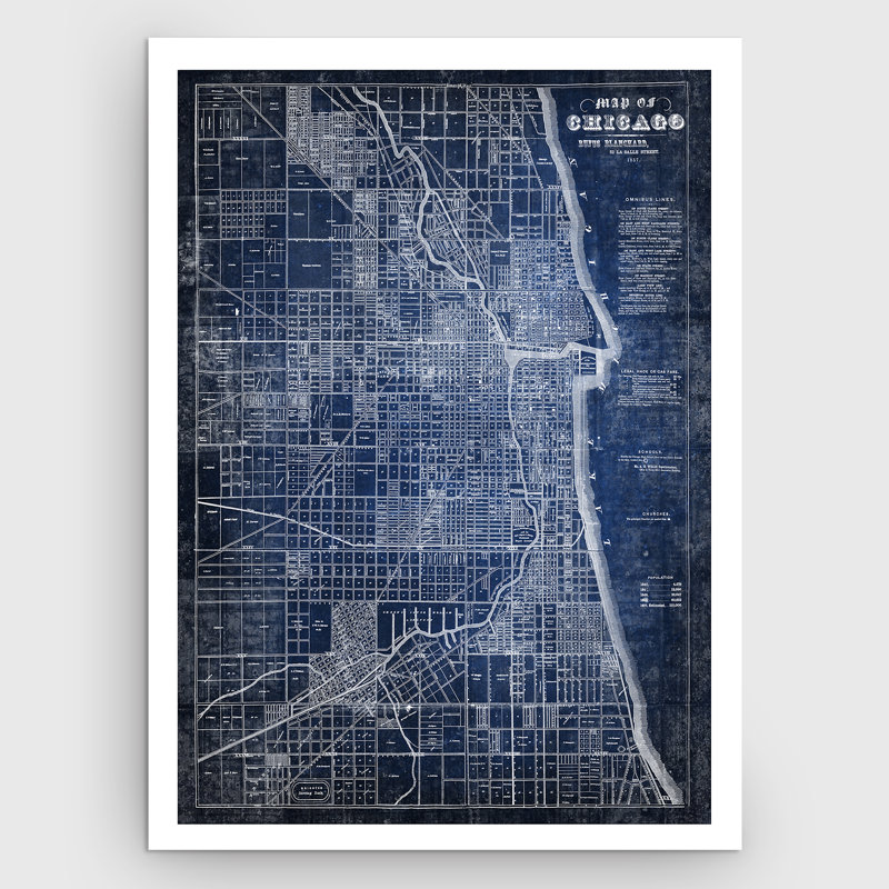 " Chicago Map Blue ", 36" H x 48" W x 1.5" D