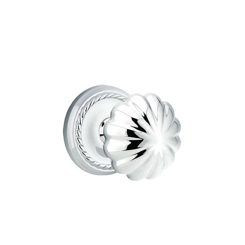 Ensemble de faux boutons Emtek avec rosette en corde et bouton Melon, Chrome poli