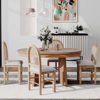 Maximili 5-Piece Extendable Dining Set with Oval Table & Rattan Back Chairs