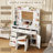 Manufactured Wood Makeup Vanity Set with LED Mirror and Outlets -157667958