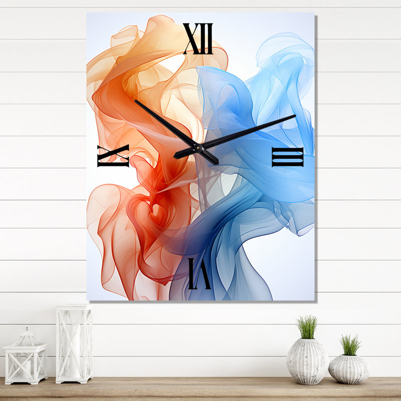 Horloge murale abstraite à encre liquide bleue et orange IV, H 28 po x l 12 po x P 1 po